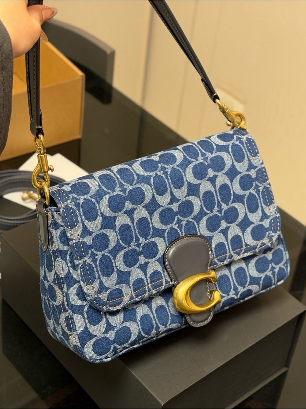 Coach Blue Signature C-Clasp Denim Crossbody Bag